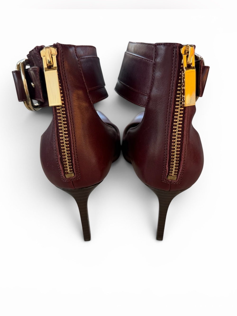 Rachel Zoe Burgundy Pointed Ankle-Strap Pumps with Gold Buckles - Picture 4 of 12